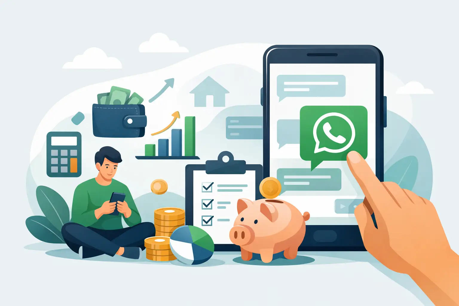 Controle financeiro pessoal pelo WhatsApp com agilidade, menos planilhas e rotina simples para gastos, metas e cartão