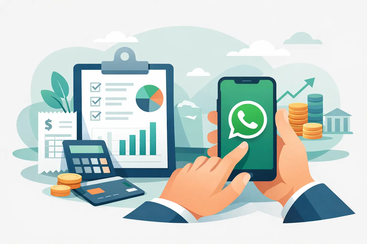 Pessoa registrando despesas pelo WhatsApp no celular para controlar gastos do dia a dia